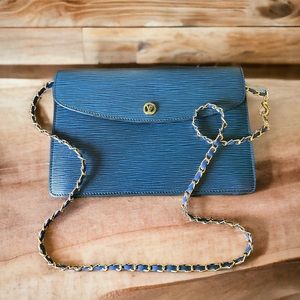 Authentic Louis Vuitton Blue Epi Montaigne Clutch